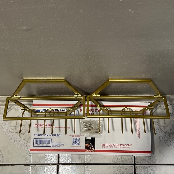 2-Piece Wall Mounted Wine Bottle Stemware Rack with 3 Stemware Glass Organizer - Picture 3 of 5